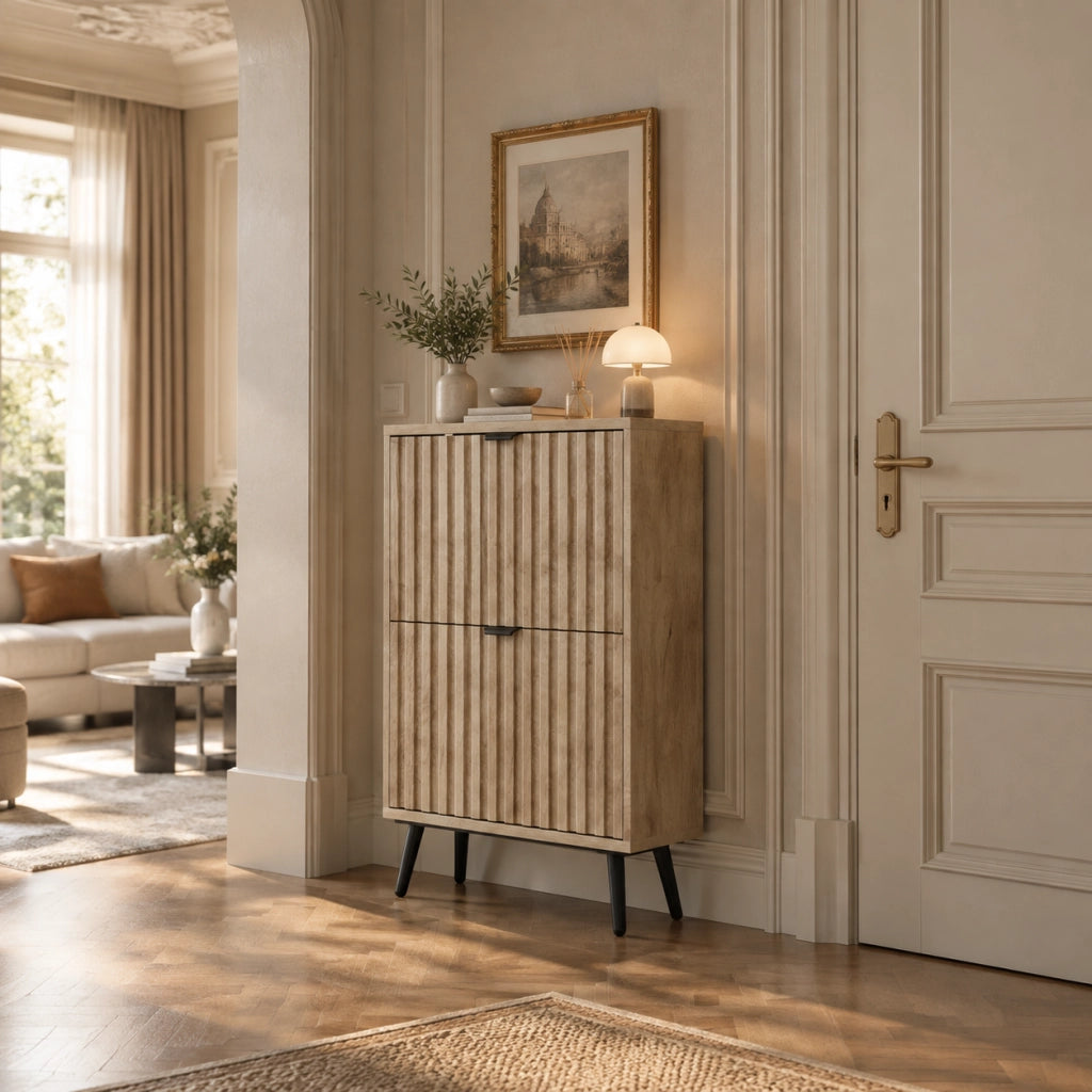 Scarpiera con 2 ribalte in finitura rovere