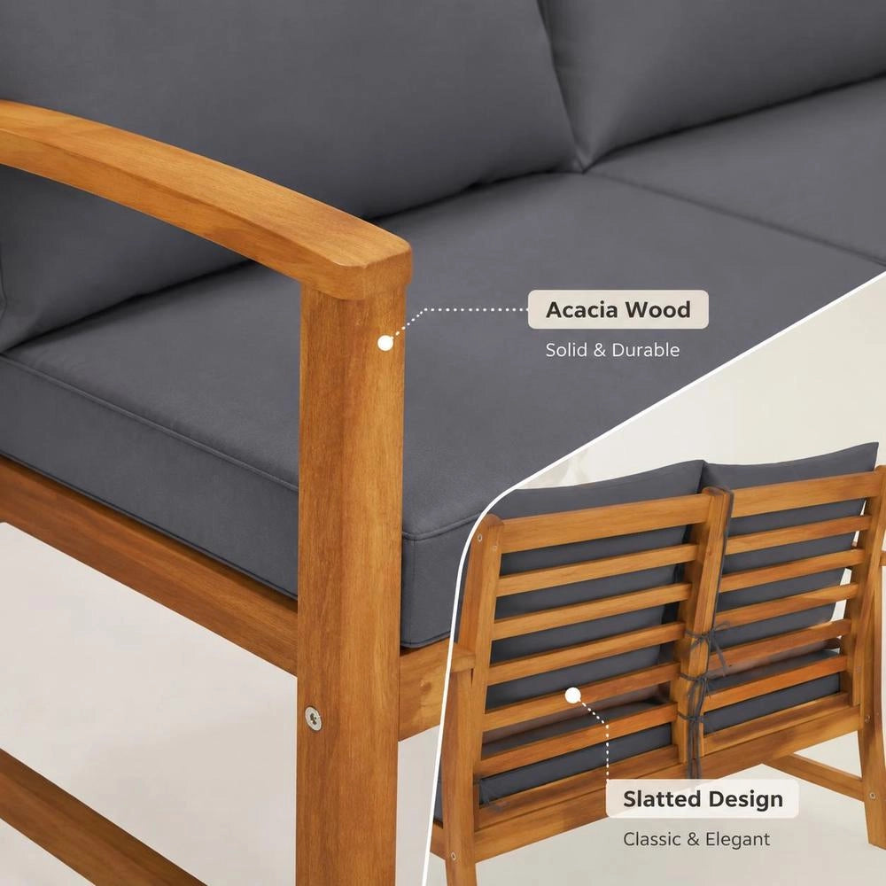 Garden Bench 120 Cm With Dark Grey Cushions, Solid Acacia Wood