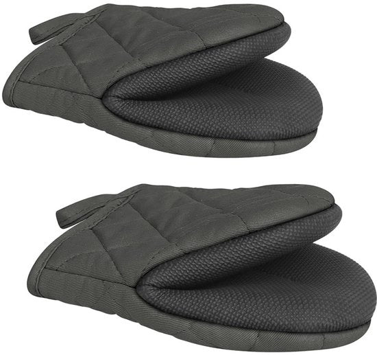 1 coppia guanti da cucina corti - Guanti da forno resistenti al calore, guanti da cucina mini con superficie antiscivolo e laccio di appeso, adatti per grigliare, cuocere, cuocere e friggere (grigio)