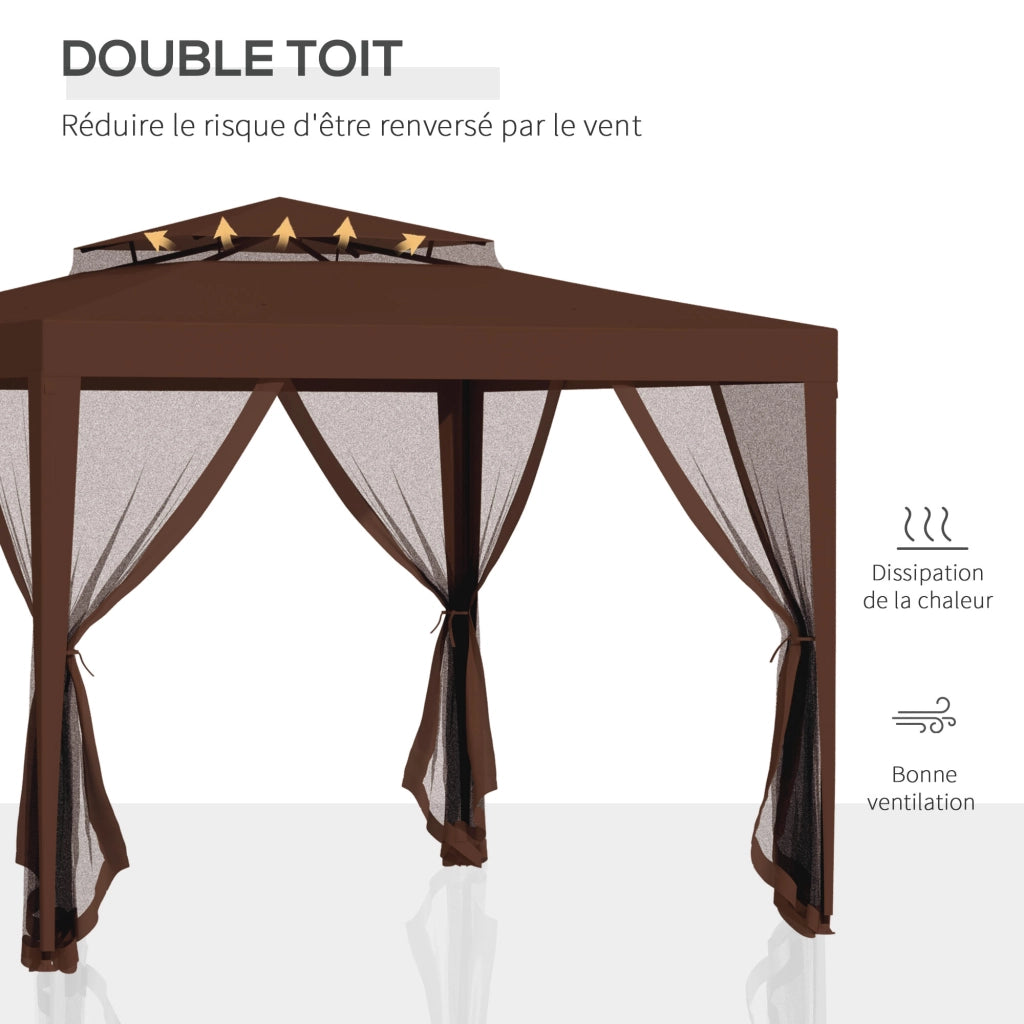 Tenda da giardino 3x3 m con zanzariera ¨C zephmum ¨C doppio tetto marrone