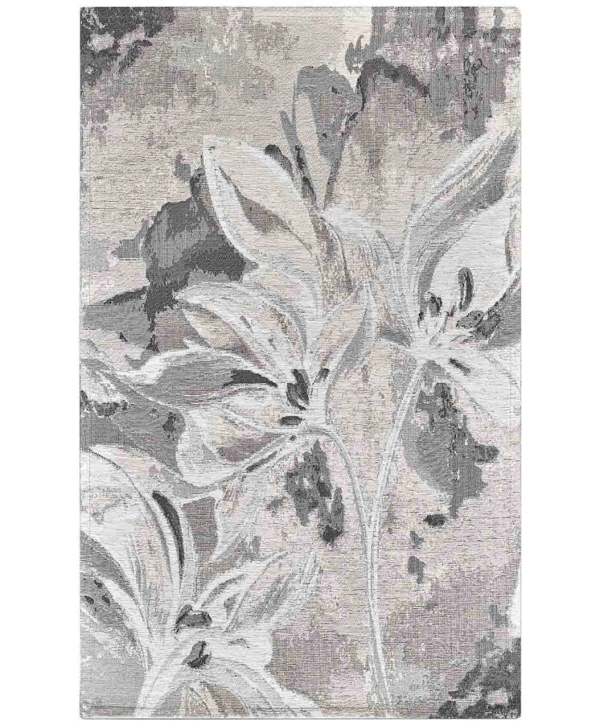 Tappeto Arredo VANILLA GRIGIO salotto soggiorno camera, disegno fiori vaniglia motivo floreale, multiuso lavabile antiscivolo cm.175x240