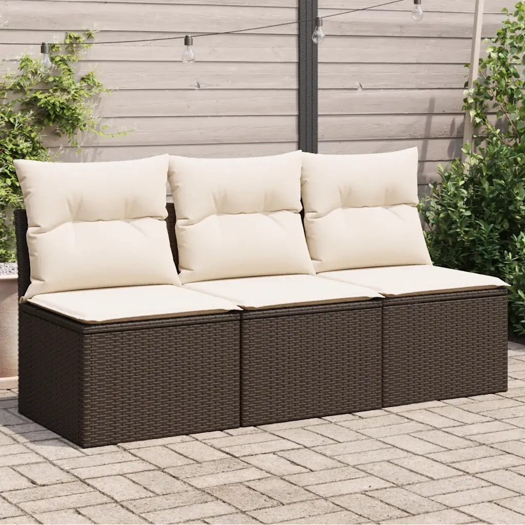 Divano da Giardino a 3 Posti con Cuscini-Sofa da Giardino-Divano da esterno in Polyrattan Marrone 924820