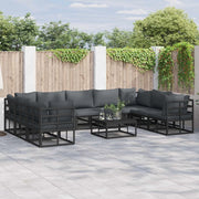 Set Divano da Giardino con cuscino 9 pcs Nero Alluminio 3378904