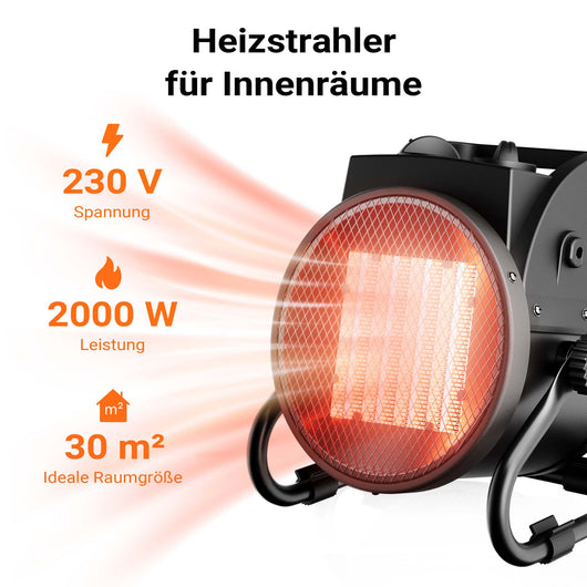 Termoventilatore ceramico Stufa elettrica in ceramica 2kW con termostato 30m² 2000W 3 livelli