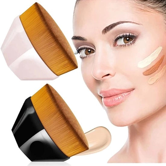 Fondotinta a strati 2 in stile hexagonale con superficie piana, pennelli per trucco per donne e ragazze (nero e rosa)