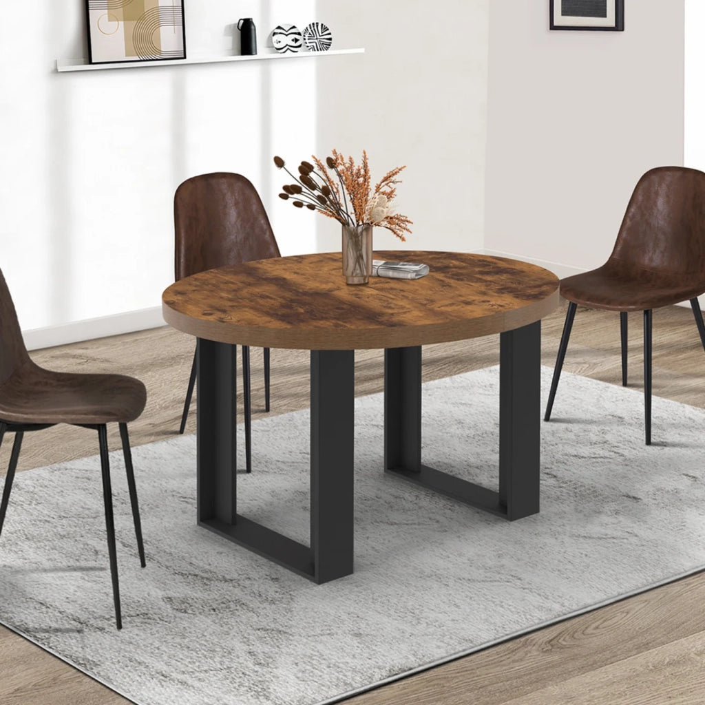 IDMarket - Tavolo da pranzo rotondo allungabile PHOENIX 4-6 persone in legno scuro effetto invecchiato e nero 110-150 cm