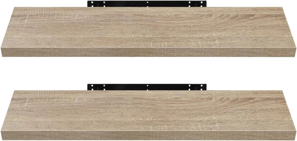 Mensola a Muro Set da 2, 80cm, Mensole Librerie da Parete Scaffale MDF Stile Rétro Ripiano Portaoggetti, Noce Chiaro, 0117QJ-2