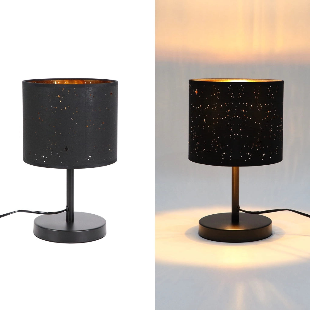 ZMH Lampada da tavolo tessuto cottage vintage nero oro stella E27 per camera letto hotel bar