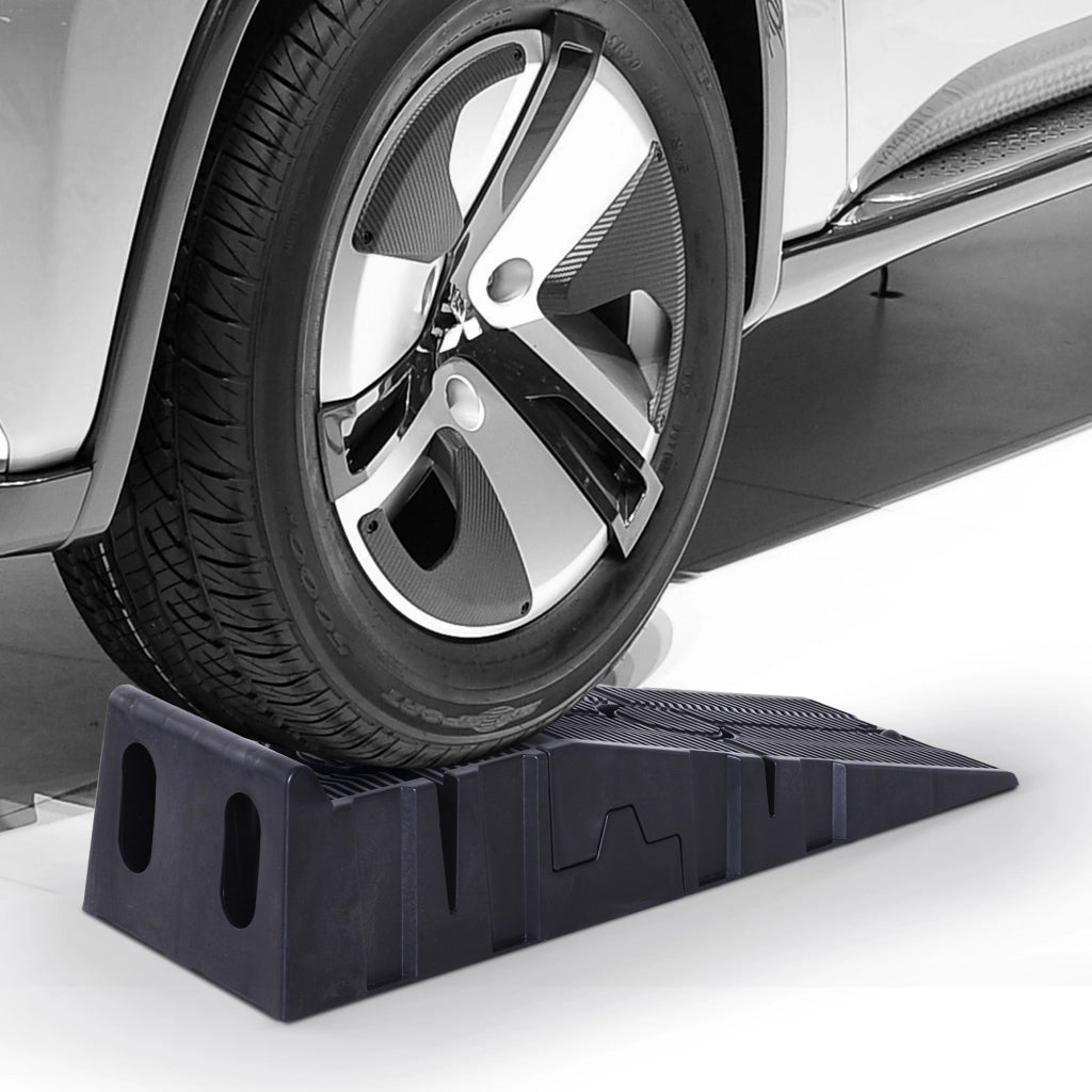 Set 2 Rampe per Auto in Plastica con Carico Massimo 5 Tonnellate, 91x30x21 cm, Nero