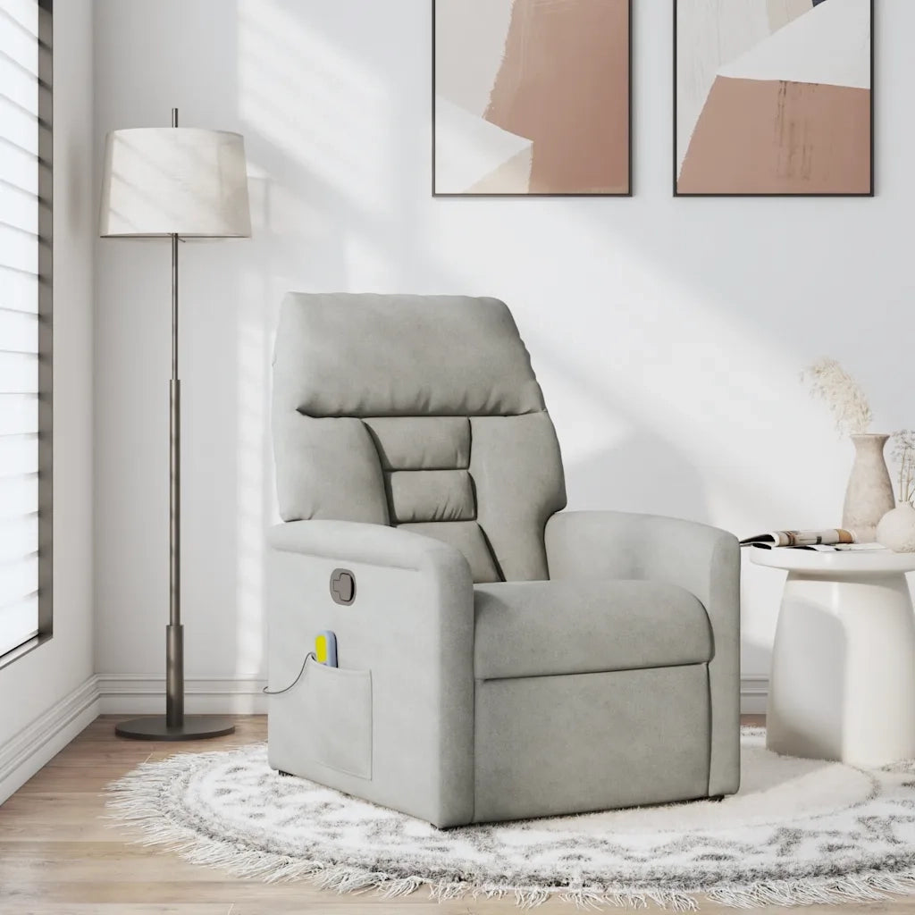 Divano Sedia-Poltrona Reclinabile Massaggio Grigio Chiaro Tessuto Microfibra 637215