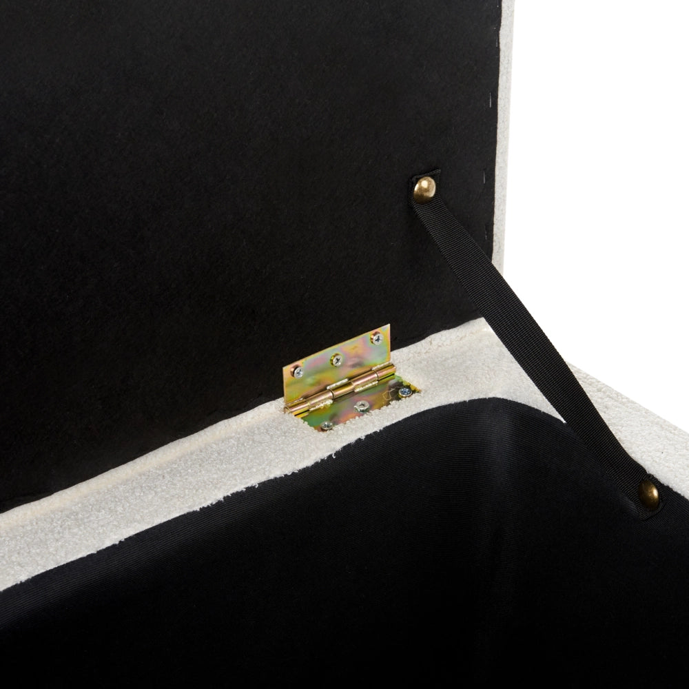 Panca per camera da letto con tappezzeria trapuntata in velluto bouclè bianco ottomana con contenitore