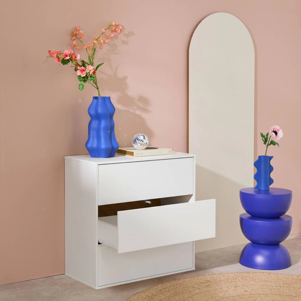 Modulo di stoccaggio decorativo in legno 3 cassetti, bianco