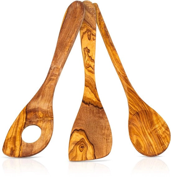 Griglia da cucina in legno di olivo | Set di cucchiaio, spatola e cucchiaio per risotto | Prodotto naturale, realizzato a mano in Germania
