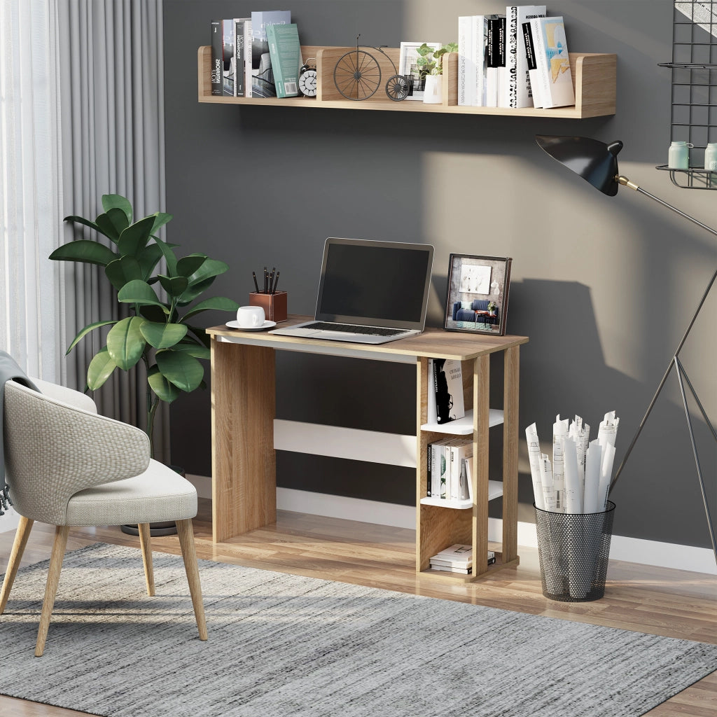 Scrivania Moderna in Legno con Scaffale e Cassetti ¨C Zephmum ¨C Bianco e Quercia 100x44x74cm