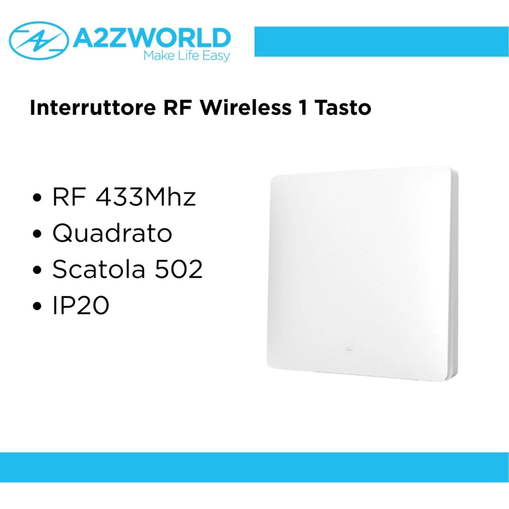 Interruttore RF Wireless Telecomando Senza Batteria 1 Tasto RF 433MHz Generatore Corrente Automatico 1 Tasto Quadrato Per Scatola 502 IP20 Bianco