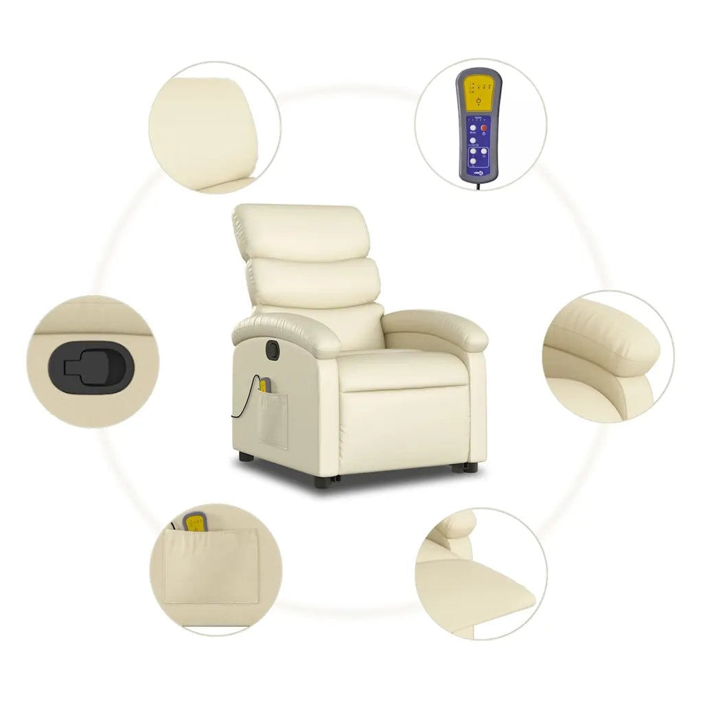 Poltrona Alzapersona Reclinabile Massaggio Crema Similpelle 3204048