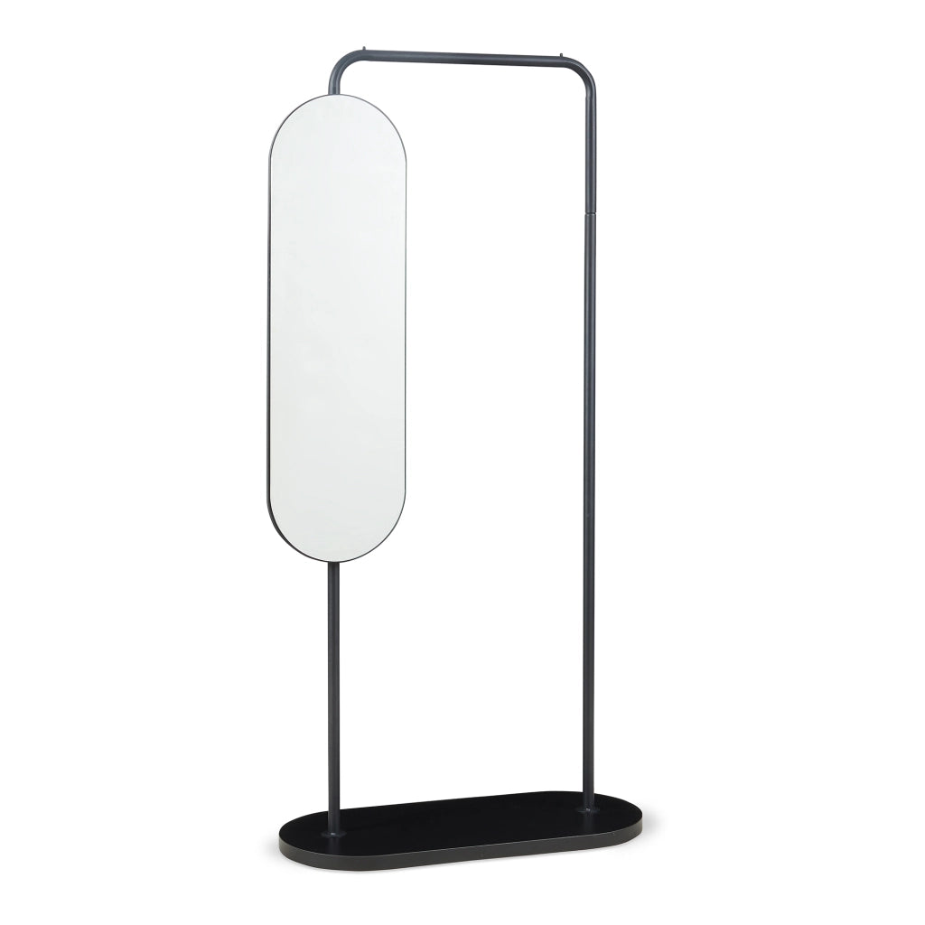 Stand Appendiabiti Vamn con Specchio Girevole 167 x 80 x 35 cm - Nero [en.casa]