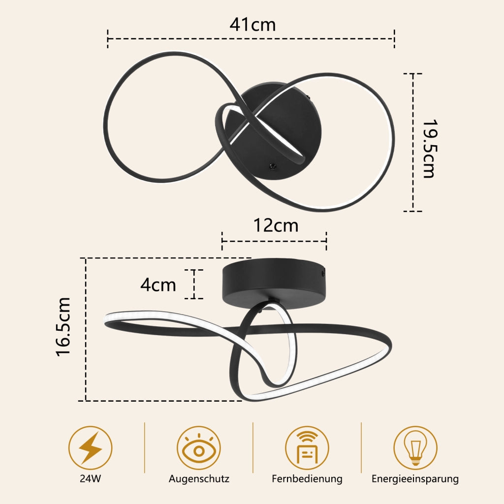 ZMH Lampada da Soffitto LED 24W Dimmabile Nera per Soggiorno Camera