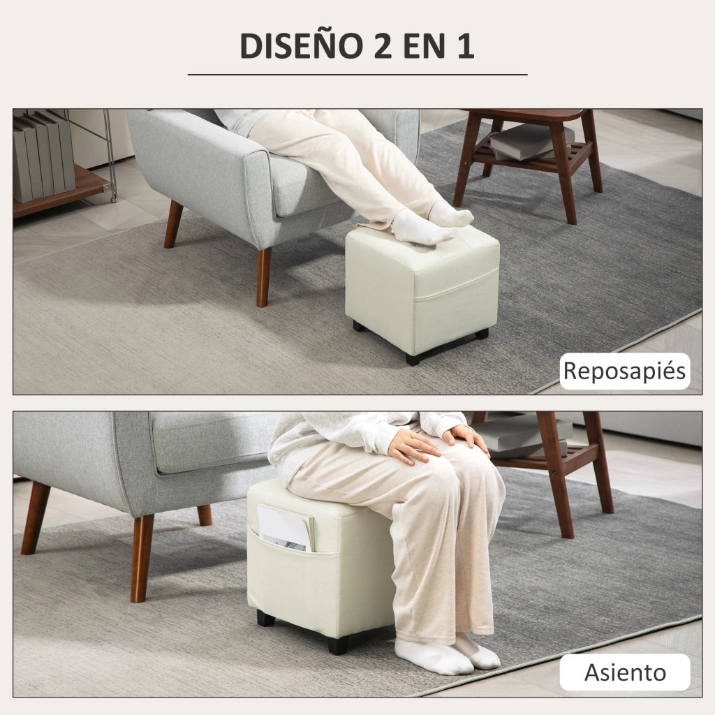 Pouf con Tasca Laterale e Coperchio Imbottito ¨C zephmum ¨C Crema