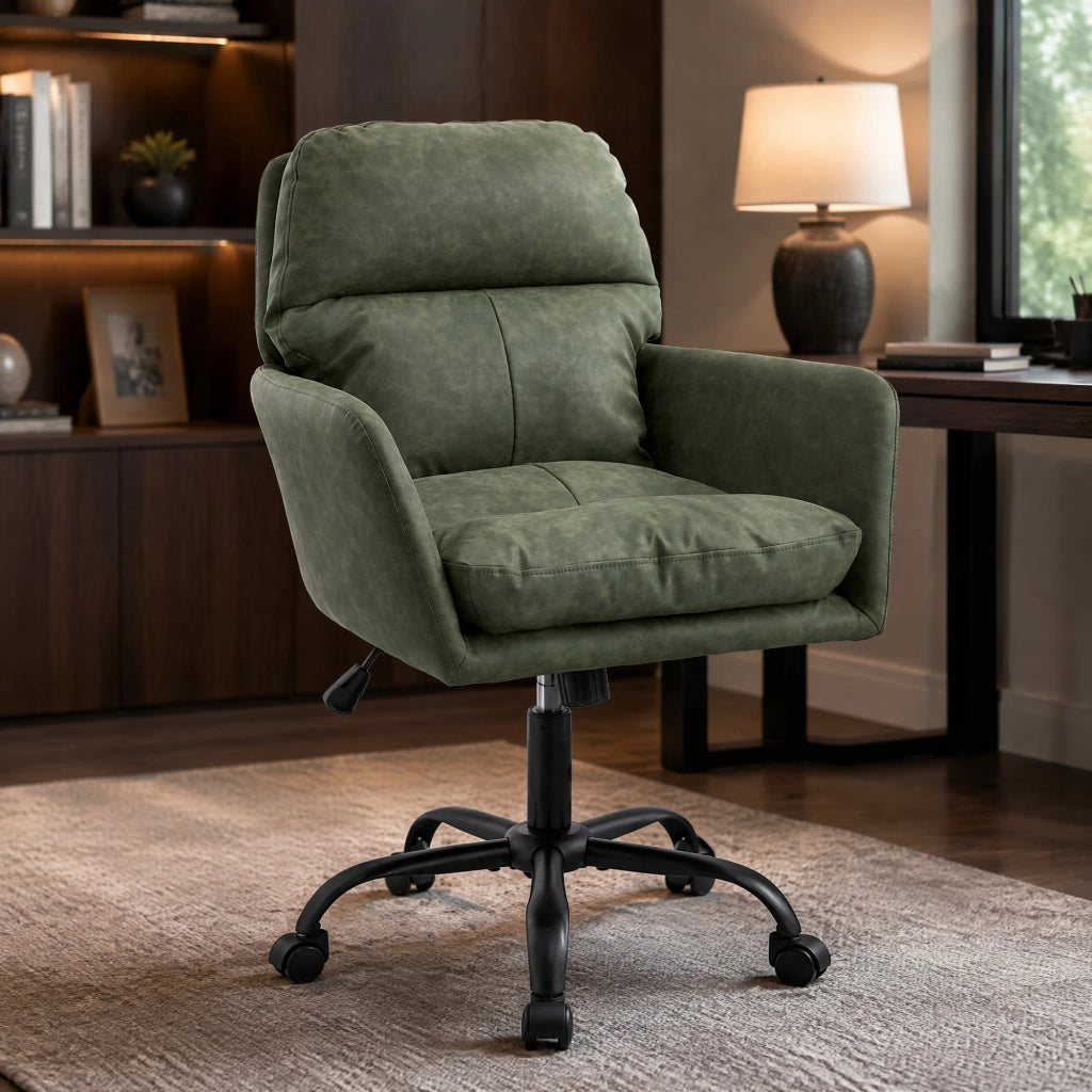 Sedia da Ufficio Regolabile in Altezza con Schienale Ergonomico e Seduta Imbottita in PU Verde