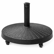 Base Ombrellone Da Giardino 4 Ruote Con Freni In Cemento HDPE E Metallo Diametro Palo Compatibile 38/48 Mm Effetto Rattan Resistente Ideale Per Terrazzo Balcone Ø52 x 34 Cm Nero