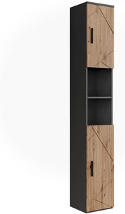 Mobile alto Irma, Antracite/Artisan, 30 x 190 cm con 2 porte, adatto per la conservazione di articoli da bagno e asciugamani