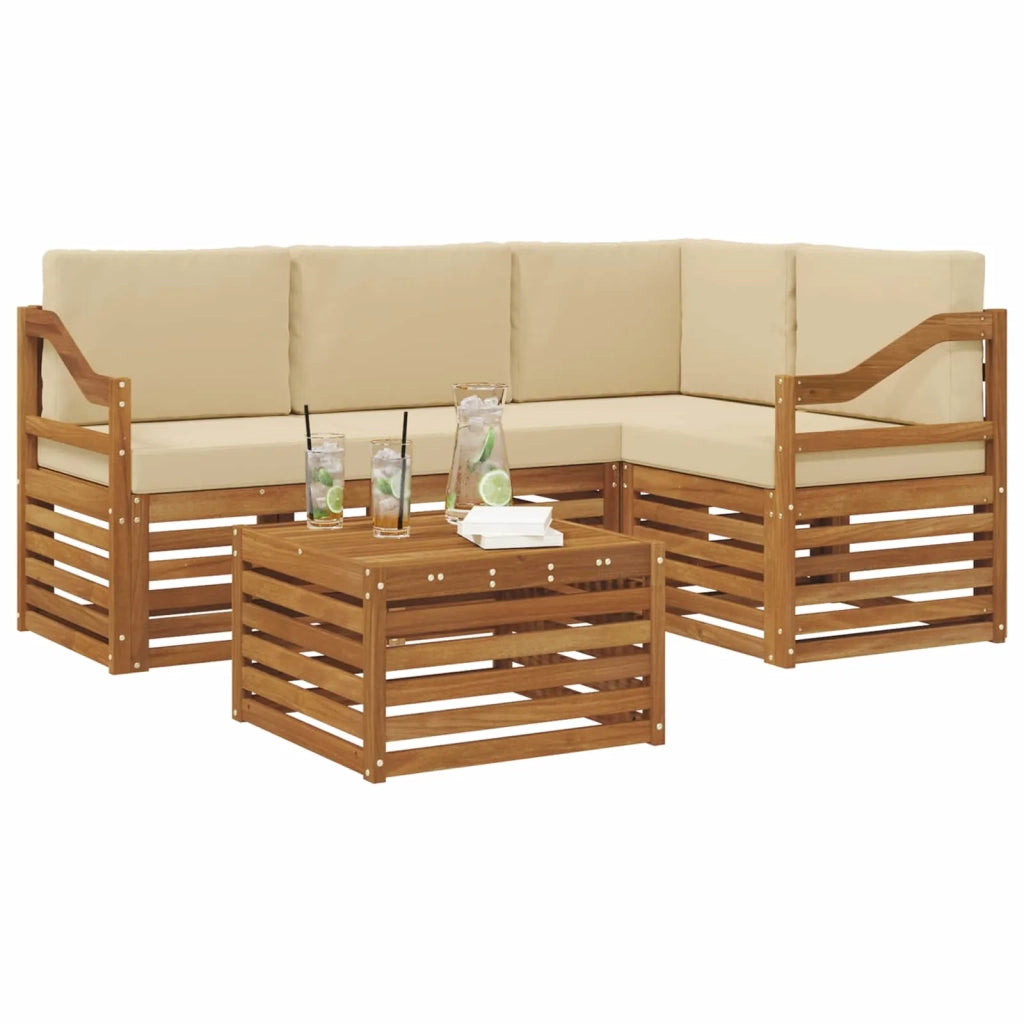 Set di divani da esterno con cuscino 5 pcs Naturale e Beige 3374788