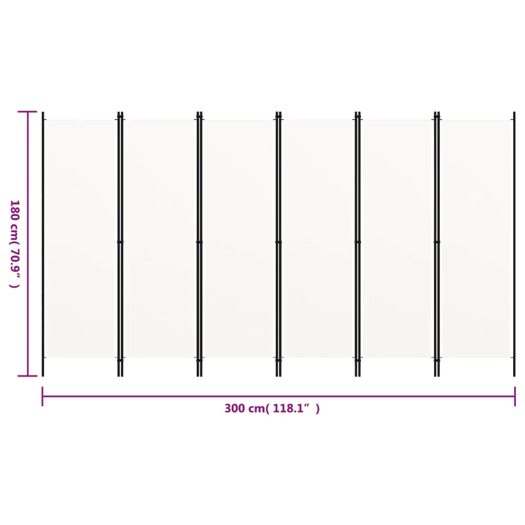 Paravento a 6 Pannelli-Divisorio Bianco 300x180 cm