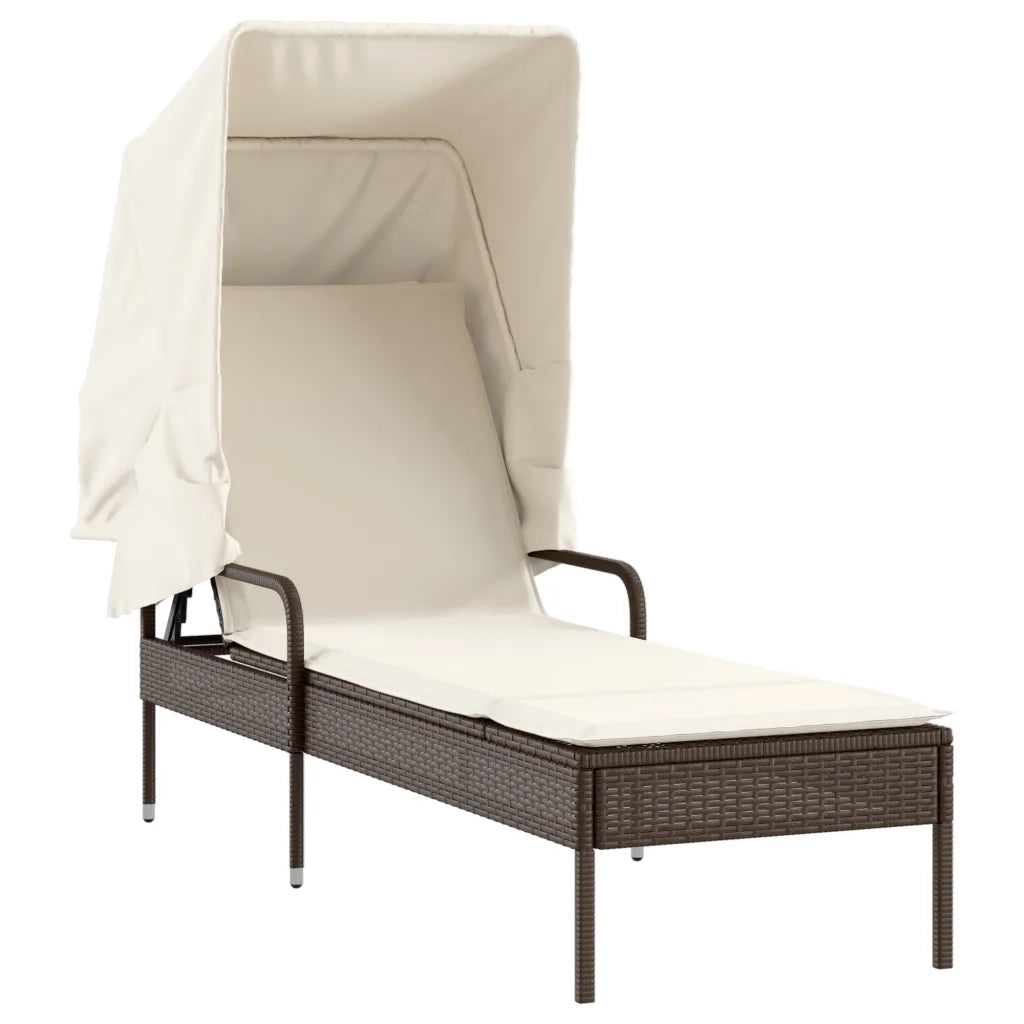 Lettino Prendisole con Baldacchino Marrone in Polyrattan 368189