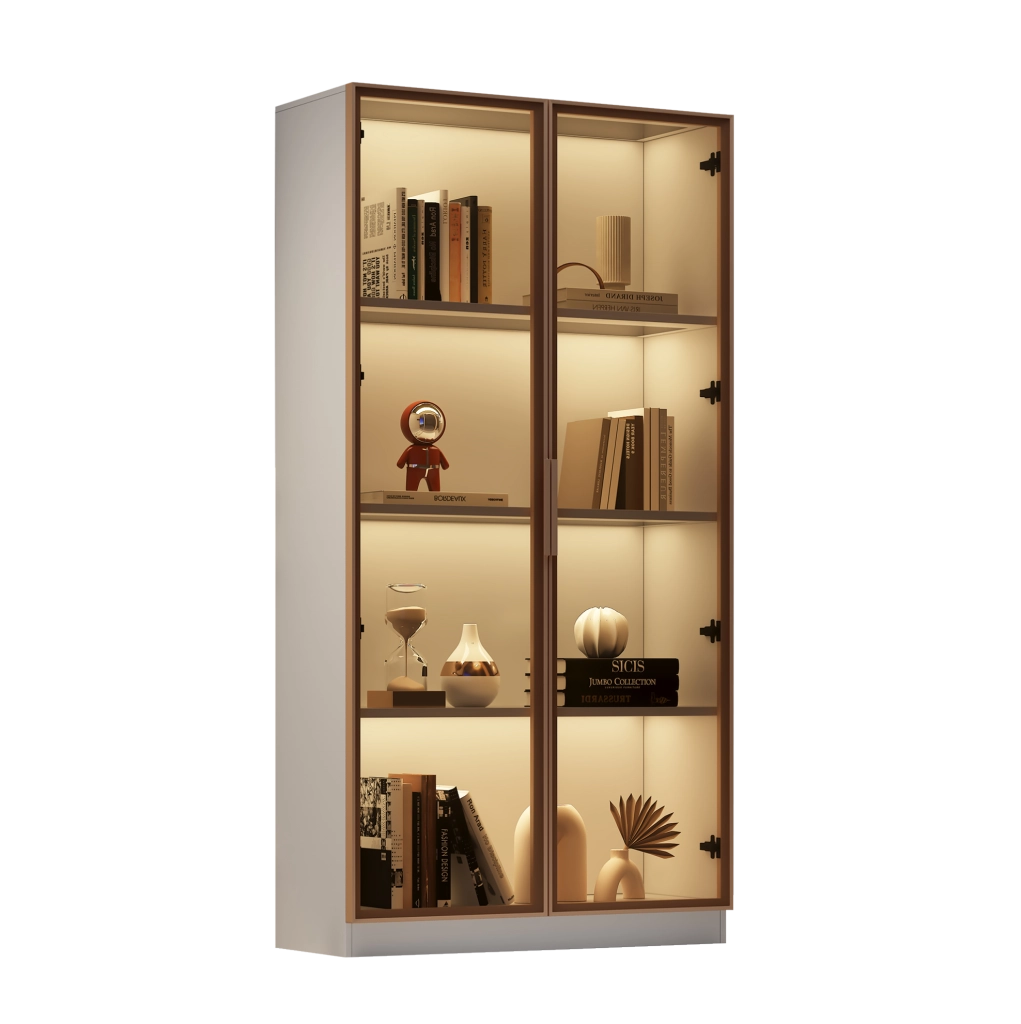 Vetrina da esposizione con LED 80x40x160 cm; bianca in truciolare e vetro marrone