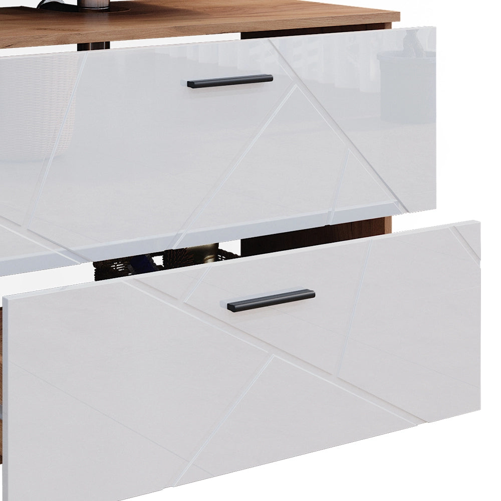 Vicco Set di mobili da bagno Bianco lucido/oro power oak 3 parti