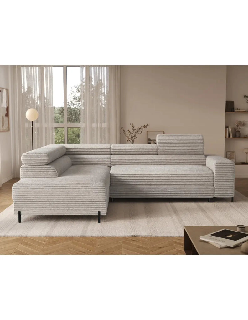 Divano angolare COLESIA convertibile 5 posti bianco crema in velluto a coste – sinistro – 274x200cm