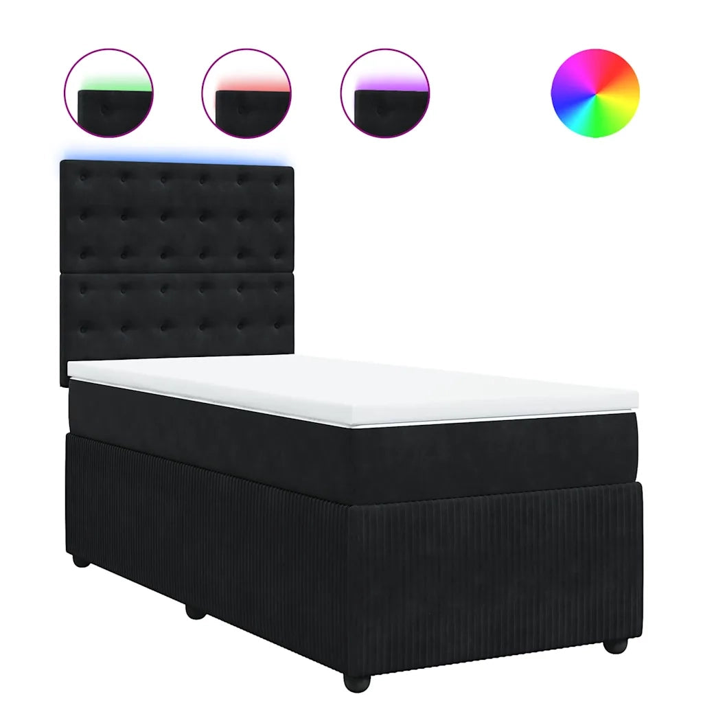 vidaXL Giroletto a Molle con Materasso Nero 90x200 cm in Velluto