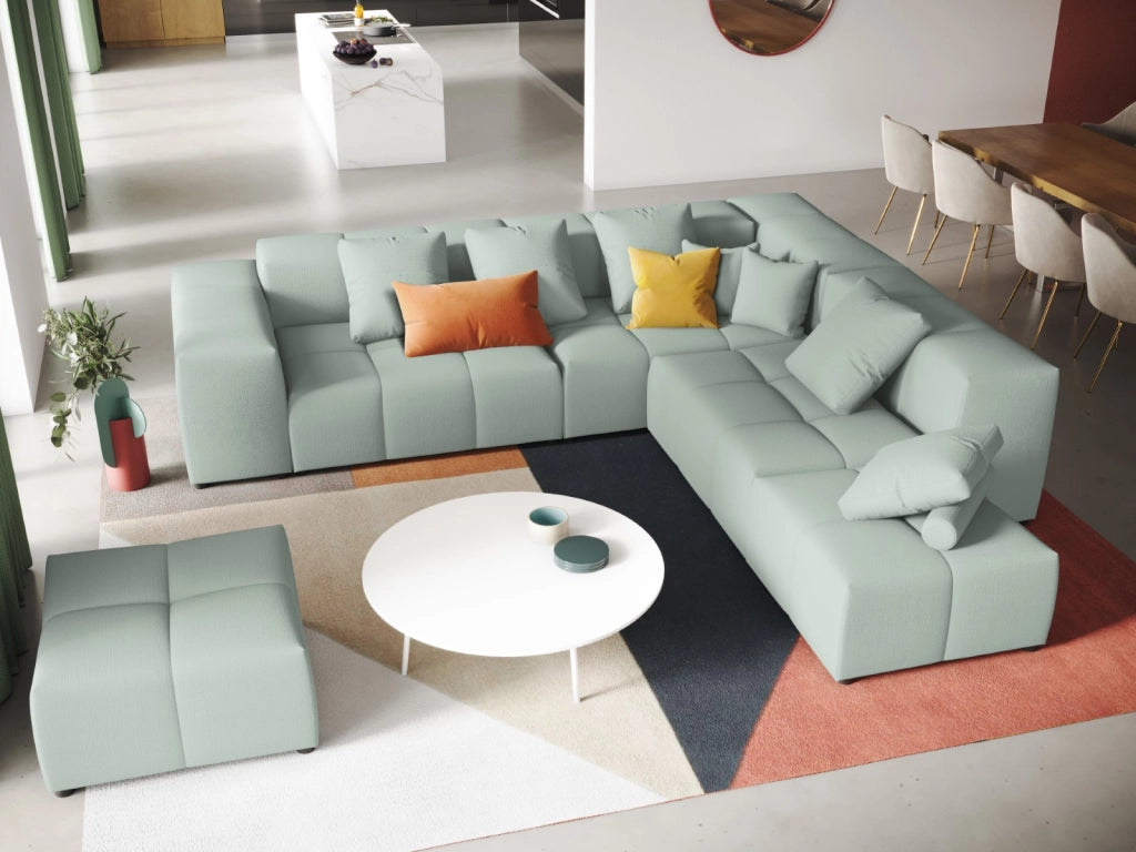 Cosmopolitan Design - Divano angolare modulare reversibile "Rome" 7 posti in tessuto strutturato menta 