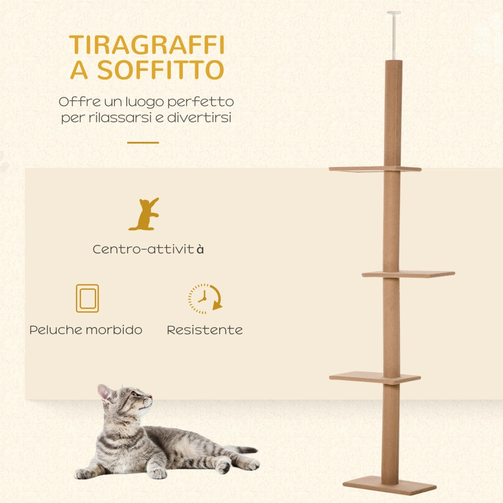 Albero Tiragraffi per Gatti a 4 Livelli ¨C zephmum ¨C Grigio, Tessuto, 43x27x228-260 cm