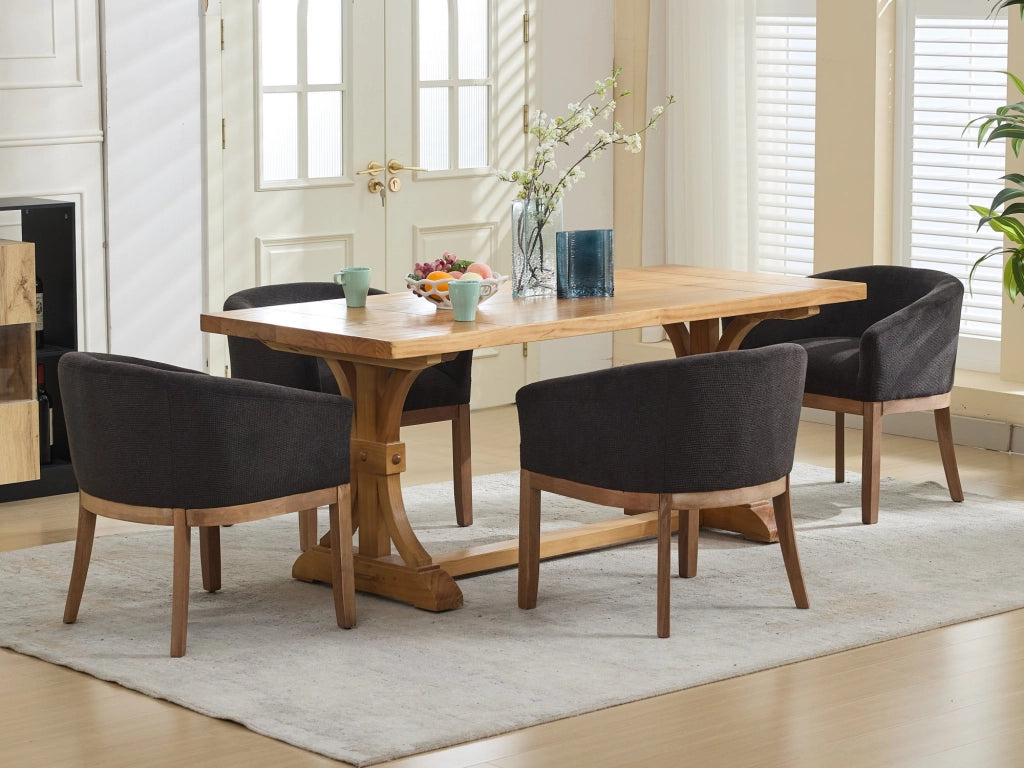 Sedia da pranzo con braccioli in ciniglia con struttura in legno massello stile mid century moderno grigio antracite