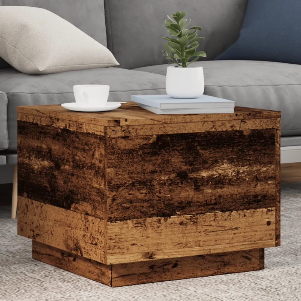 Tavolino da Salotto con Luci LED Legno Antico 50x50x40 cm 857720