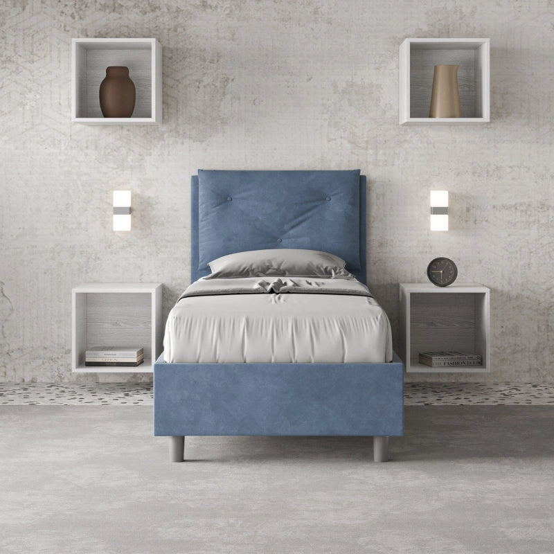 Letto imbottito Singolo 80x200 cm Appia - Con rete,Microfibra,Blu