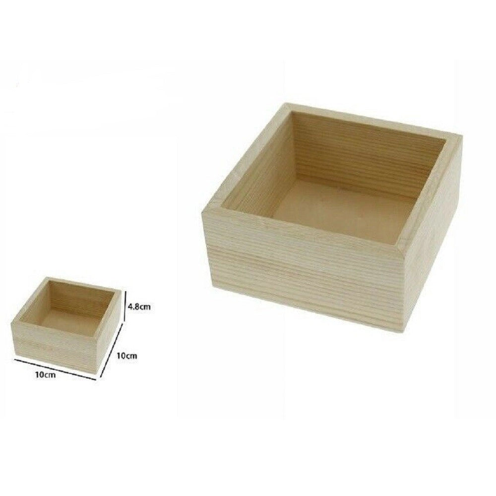 Trade Shop - Set 2 Pz Box Scatola Scatole In Legno Naturale 10 X 10 X 4.8 Cm Decoupage 71197 -