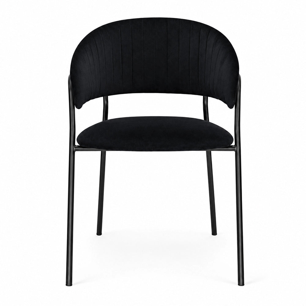 Sedie da sala da pranzo set da 2 Aurelia in velluto nero con gambe nere