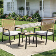 Set di mobili da giardino, Set da 3 sedie da giardino in rattan, 2 sedie da patio con tavolino, fino a 160 kg, resistenti alle intemperie, braccioli in WPC, per patio, giardino, veranda,Beige