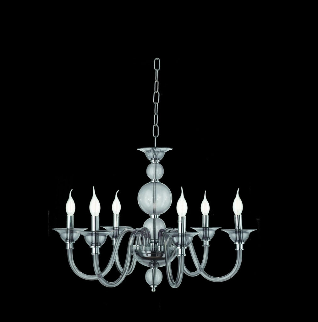 LAMPADARIO TEBE 6 LUCI FUME' E CROMO ATTACCO E14 D.70CM