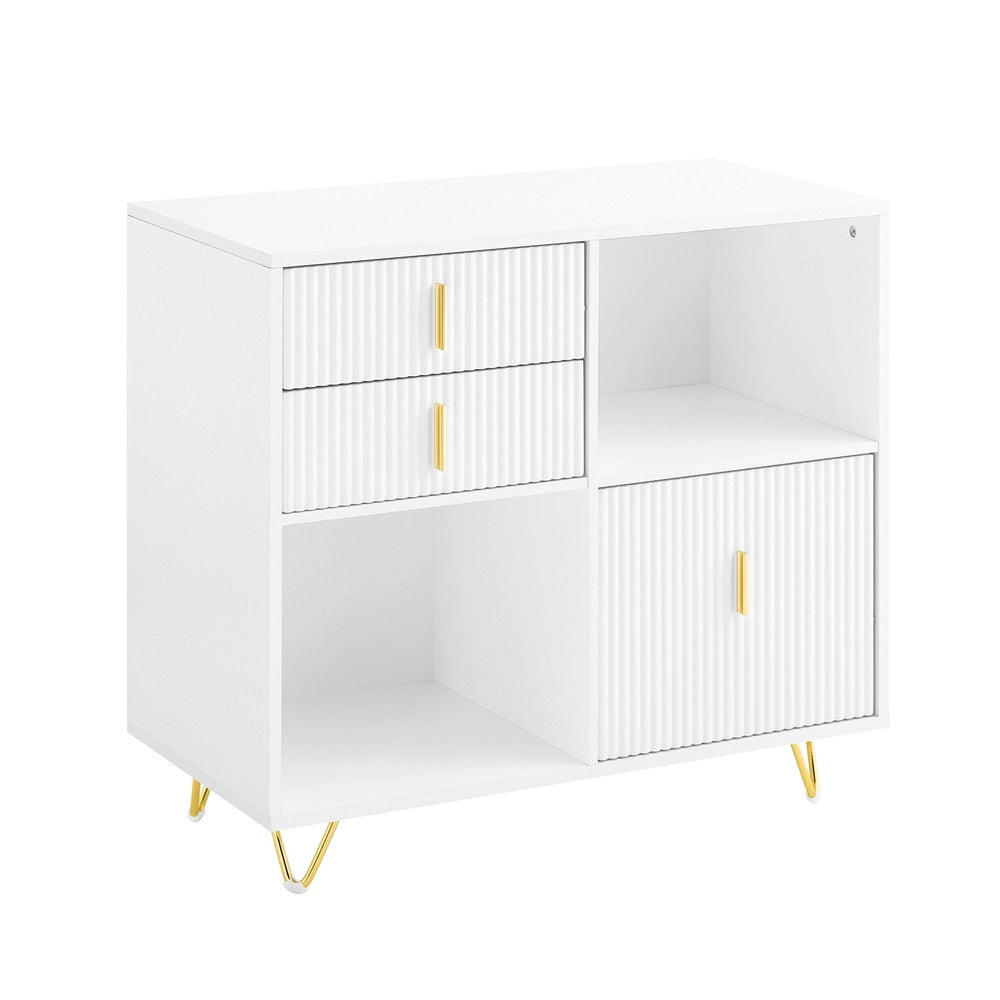 SoBuy Cassettiera Ufficio da Scrivania Schedario da Ufficio con 3 Cassetti e Armadietto Portaoggetti, Mobiletto Porta Stampante Salvaspazio Bianco 80x40x75 cm ASK11-W