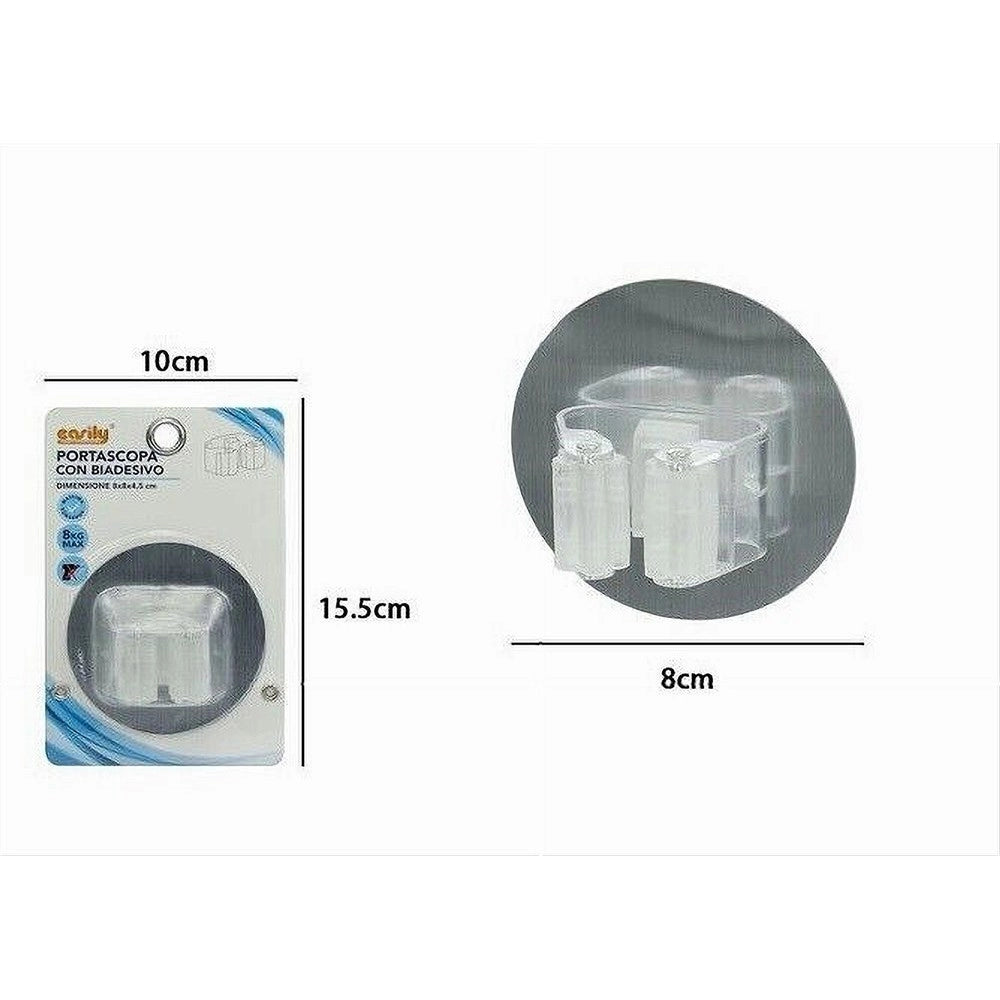 Trade Shop - Gancio Porta Scopa Clip Mop Appendiscopa Montaggio A Parete Con Biadesivo 79835 -