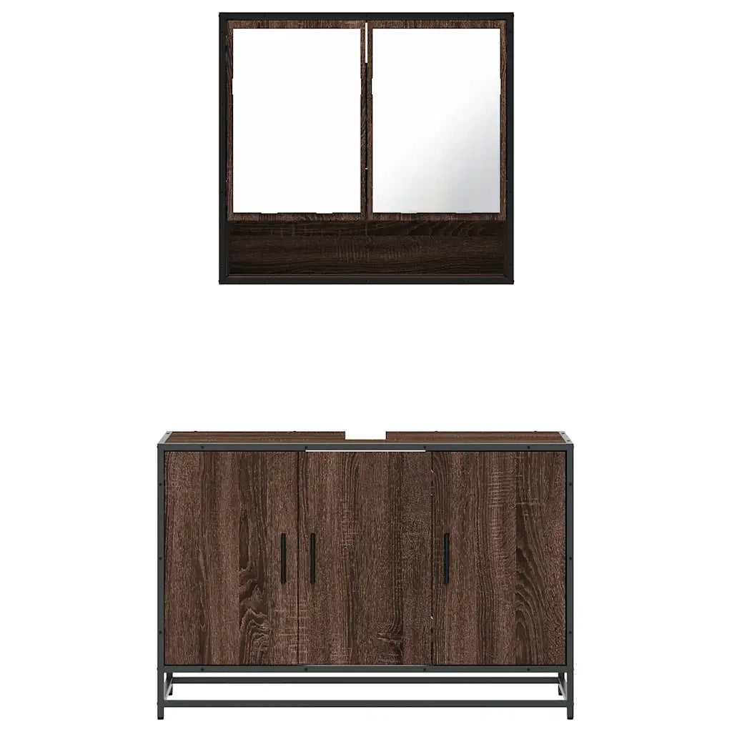 Set Mobili da Bagno 2 pz Rovere Marrone in Legno Multistrato 3300924