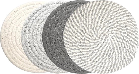 4 pezzi di supporto per piatti in legno intrecciato, 18 x 18 cm, set di 4 colori, supporto per piatti antiscivolo, set di supporti per piatti per sala da pranzo, ufficio, cucina, hotel
