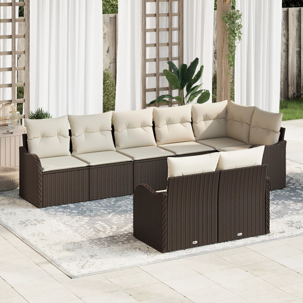 Set Divano da Giardino 8 Pezzi con Cuscini Marrone Rattan