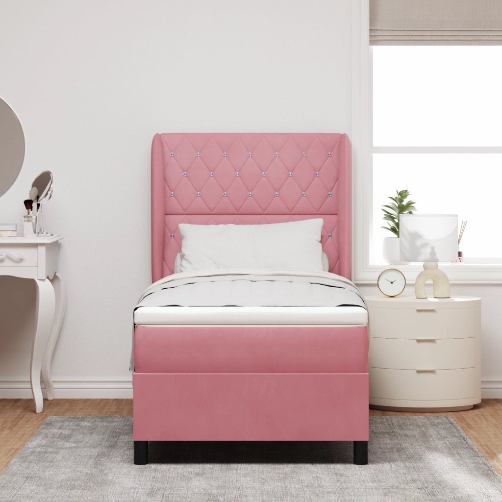 letto a molle con materasso  rosa 90x200 cm in velluto