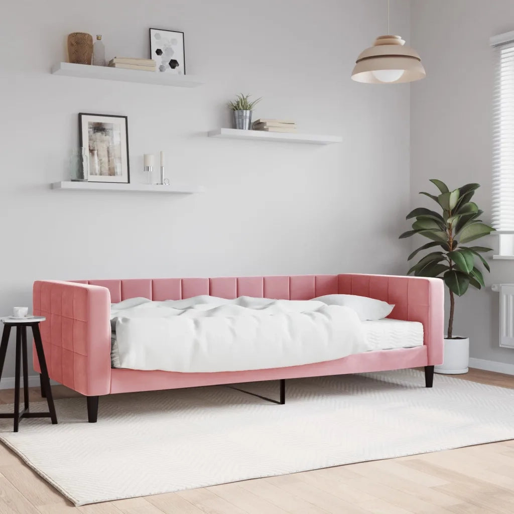 Divano Letto con Materasso-Sofa Letto-Daybed Rosa 90x200 cm in Velluto 175162
