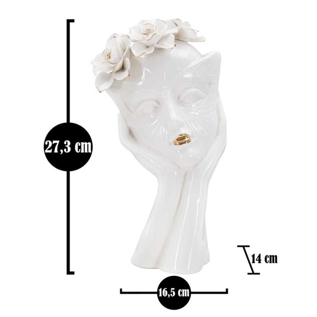 Vaso Decorativo Viso 30, Bianco, Porcellana, 16,5x14x27,3 cm